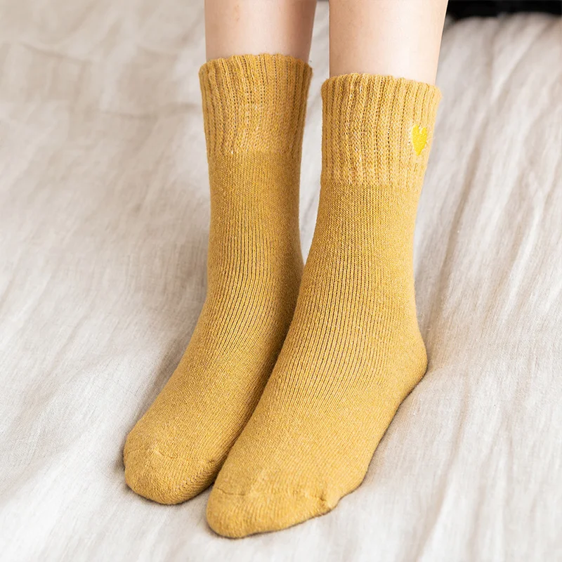 5 пар плюшевых носков с кольцами для девочек Однотонные теплые Плотные хлопковые носки без пятки с вышитыми сердечками и медведями