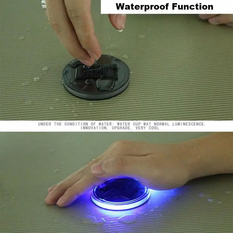 2 PCS Car Cup Holder Solar LED Lights Lamp Atmosphere Car Bottle Bottom Pad Mat Car Interior Decoration For All Cars
