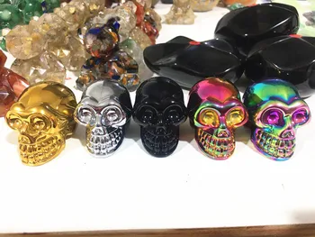 

Natural quartz crystal angelic aura carved skull, chakra home decor