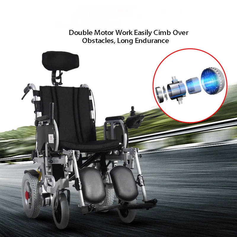 180 ° Регулируемый лежать пожилых электрических инвалидных колясок инвалидов четыре колеса электрический автомобиль пожилых портативный складной инвалидной коляске