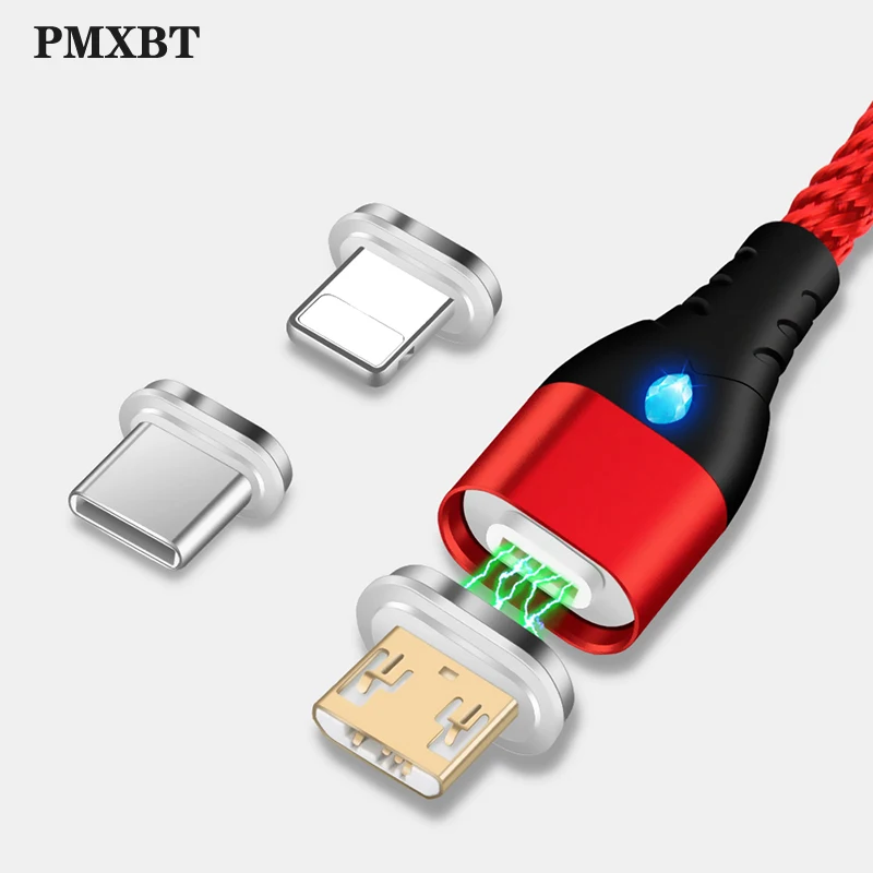 

LED Lighting 1M 3A Magnetic Cable For iPhone Samsung Huawei Xiaomi Fast Charging Micro USB Type C Magnet Phone Charger Data Cord