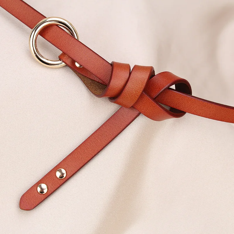 Хит продаж корейский стиль круглая пряжка натуральная кожа Узелок тонкий пояс