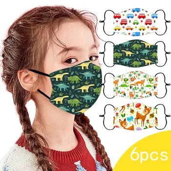 

6PCS Children's Adjustable Windproof Reusable Printed Face Mask Washable Mouth Face cover mondmasker wasbaar Mondkapjes