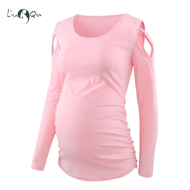 Мама блузки для беременных Одежда для беременных топ с длинными рукавами для беременных Топ с открытым плечом круглый вырез Повседневный Топ для беременных женская одежда