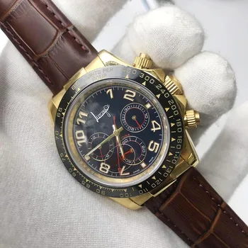 

2020 new gold luxury brand watch day automatic tona watches all sub dials works stainless steel case leather strap AAA quality