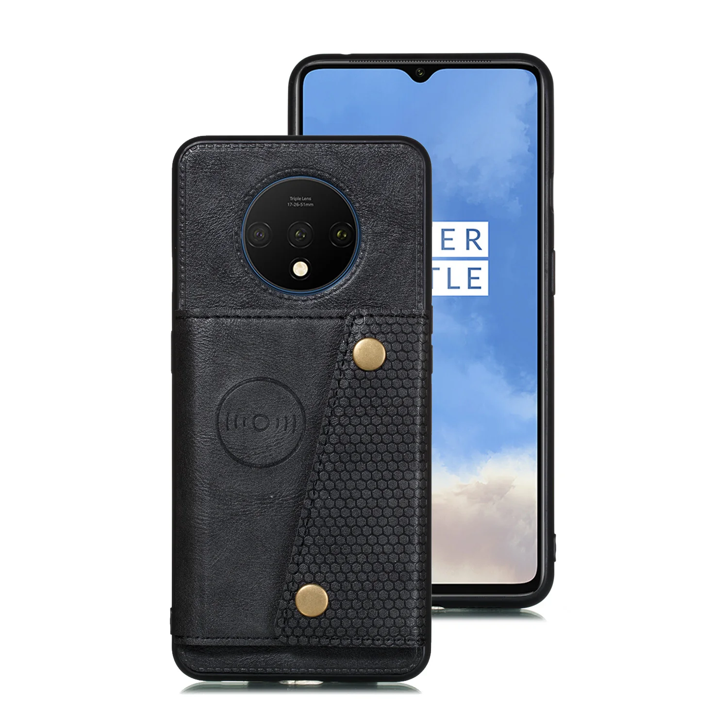 Чехол One Plus 7t с отделением для карт, чехол для телефона Oneplus 7t Global из искусственной кожи, чехол с магнитной подставкой Oneplus7t 1+ 7 t, силиконовая рамка - Цвет: Черный
