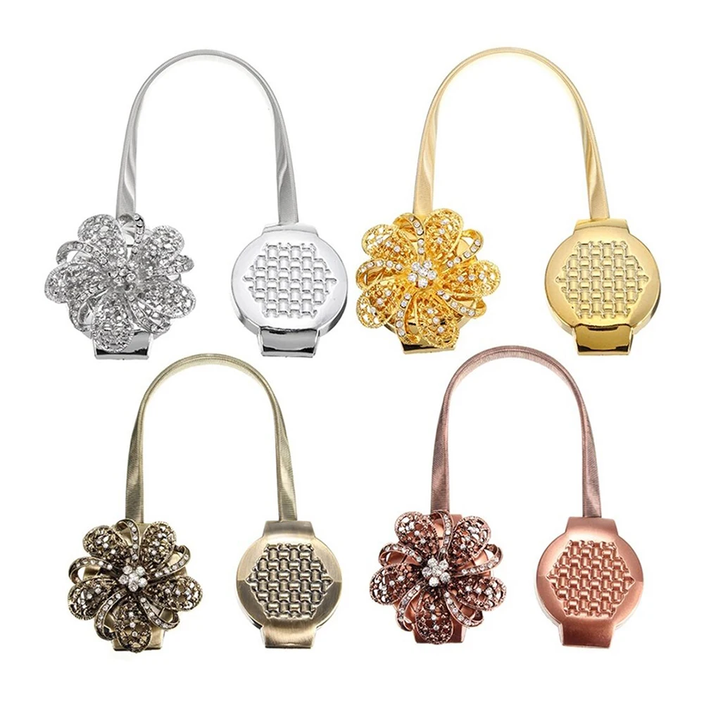 Crystal Flower Shape Magnet Curtain Buckle Magnetic Tiebacks For Curtains Window Curtain Clips Holder Strap Home Decor Accessory