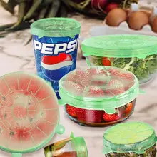 6 шт., 6 размеров, силиконовая крышка для сохранения свежести, растягивающиеся многоразовые крышки, прочная крышка для пищевой миска-контейнер