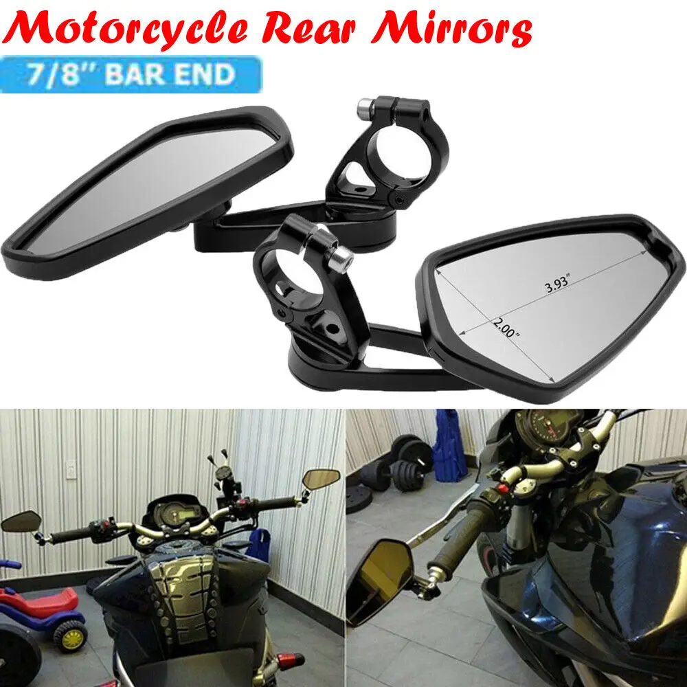 

2 Pcs Black Motorcycle Rear View 7/8" 22mm Handle Bar End Rearview Side Mirrors