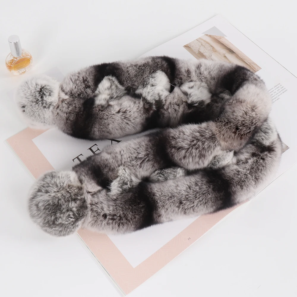New Style Women Winter Knitted Real Rex Rabbit Fur Scarf Natural Warm Rex Rabbit Fur Scarves Lady Quality 100% Real Fur Muffler 5