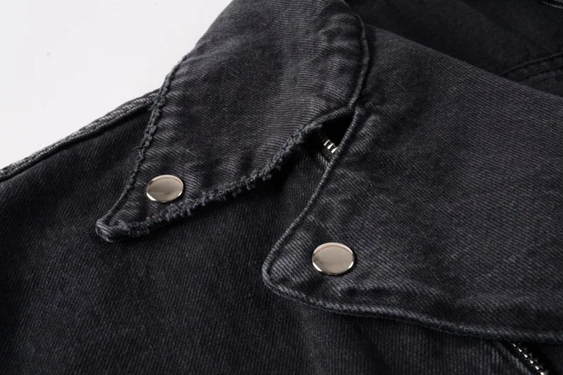 ABOORUN, Мужская джинсовая куртка в стиле панк, мульти молния, ремень, Байкерская джинсовая куртка, черная Облегающая джинсовая куртка для мужчин, R2843