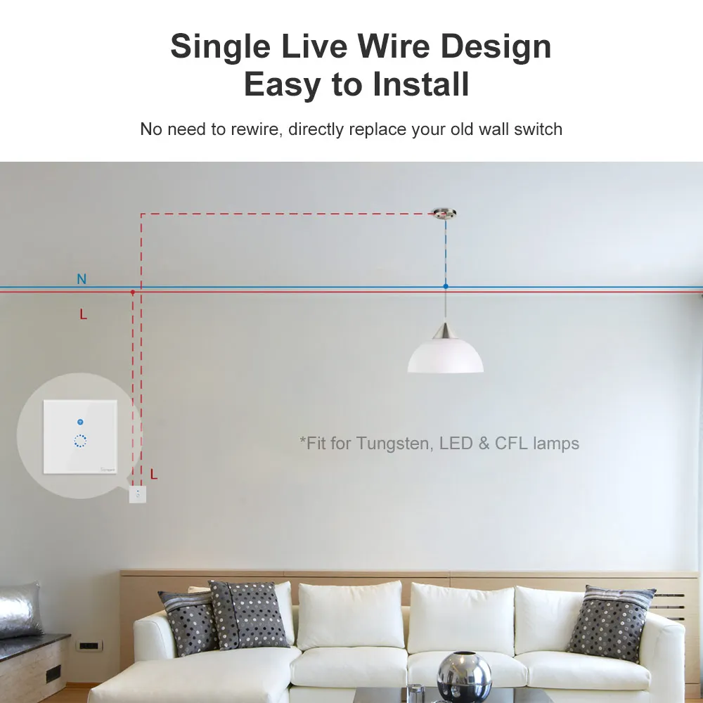 Itead Sonoff T4EU1C настенный Wifi умный сенсорный переключатель без нейтрального провода требуется работа через eWeLink поддержка Alexa Google Home IFTTT