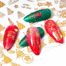 Mtssii красное золото Рождество стикер снежинки на ногти 3D клей Маникюр наконечник лось Санта наклейка с пламенем дизайн ногтей год