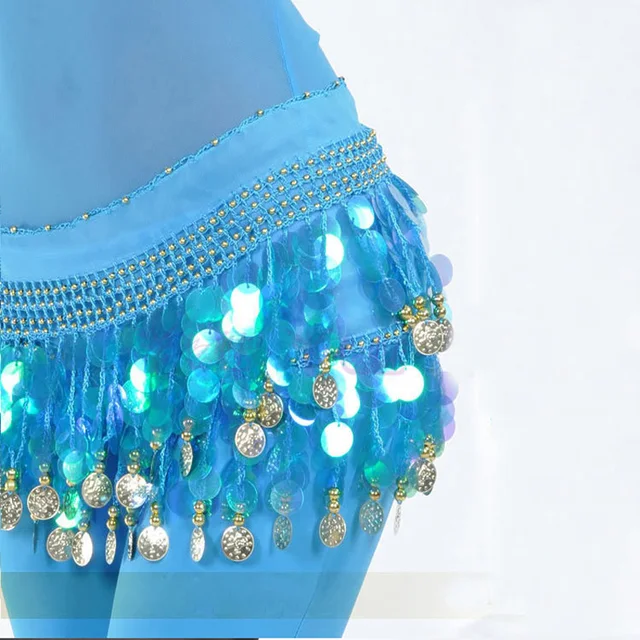 Belly dance belt costumes sequins tassel belly dance hip scarf for women belly dancing belts indain colors belt sky blue
