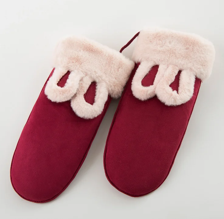 Wine red gloves Корейские новые зимние замшевые перчатки плюшевые женские перчатки - Цвет: Wine red gloves