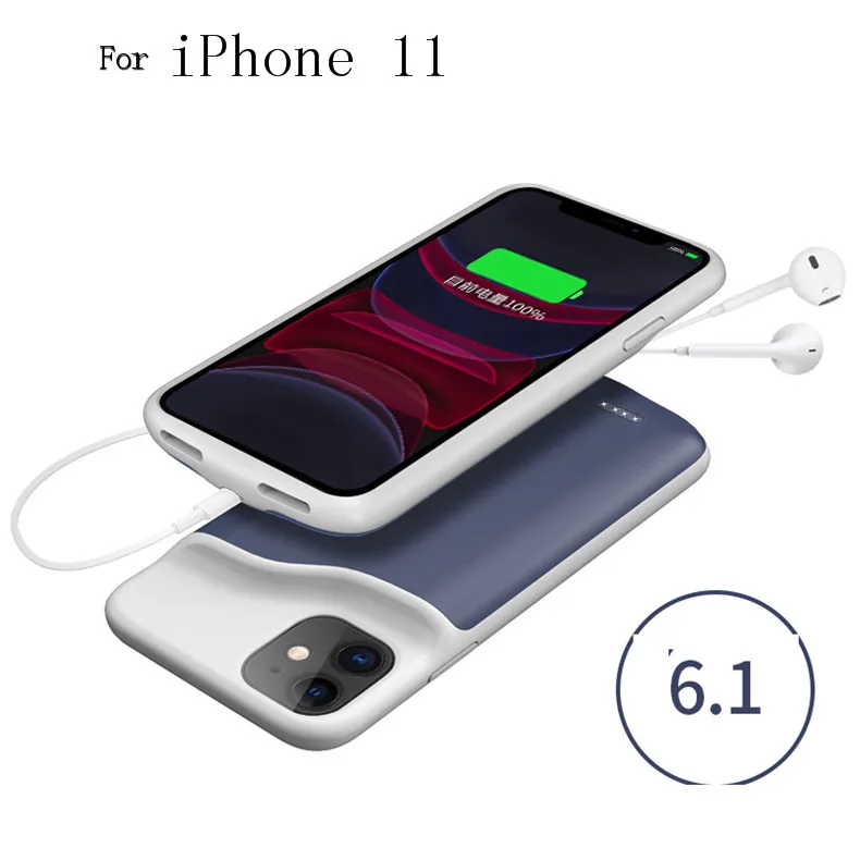 Чехол для зарядного устройства для iPhone 11 Pro Max Силиконовый противоударный чехол для внешнего аккумулятора чехол для iPhone 11 - Цвет: i11-Blue