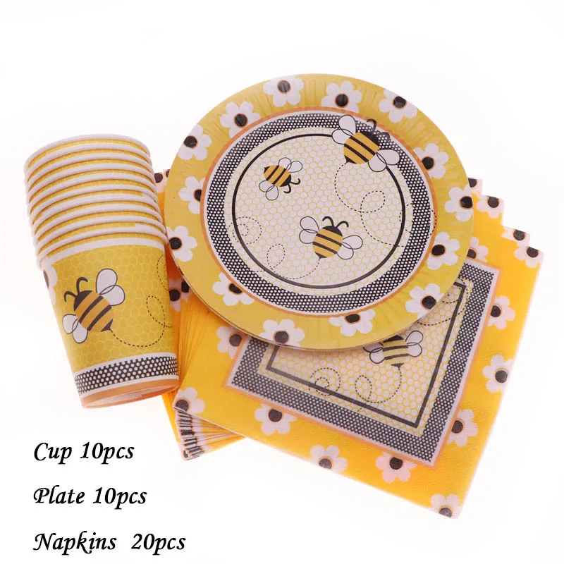 Bee40pcs 10 шт./компл. малыш Минни Бумага пластины салфетки под чашки вечерние поставки Baby Shower посуда День рождения украшения товары для дома - Цвет: Bee40pcs