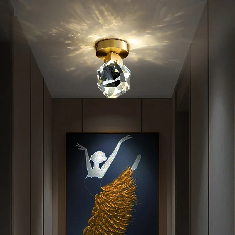 

Light luxury crystal aisle ceiling light simple modern creative entrance home cloakroom all copper ceiling lamp