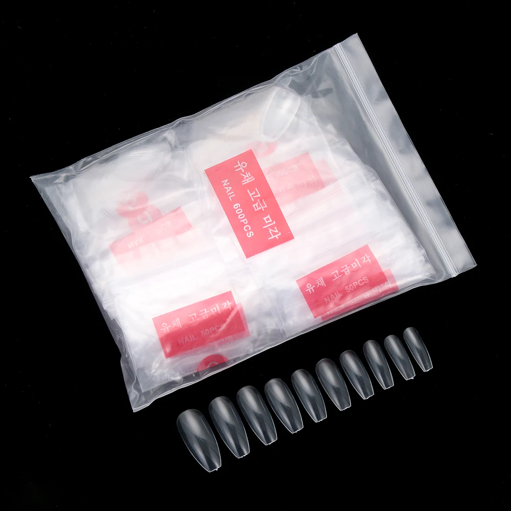 600Pcs Coffin Nails Art Tips White/Clear/Natural Fake Nails Tips Flat Shape Detachable Ballet Nails Full Cover False Nail Tips