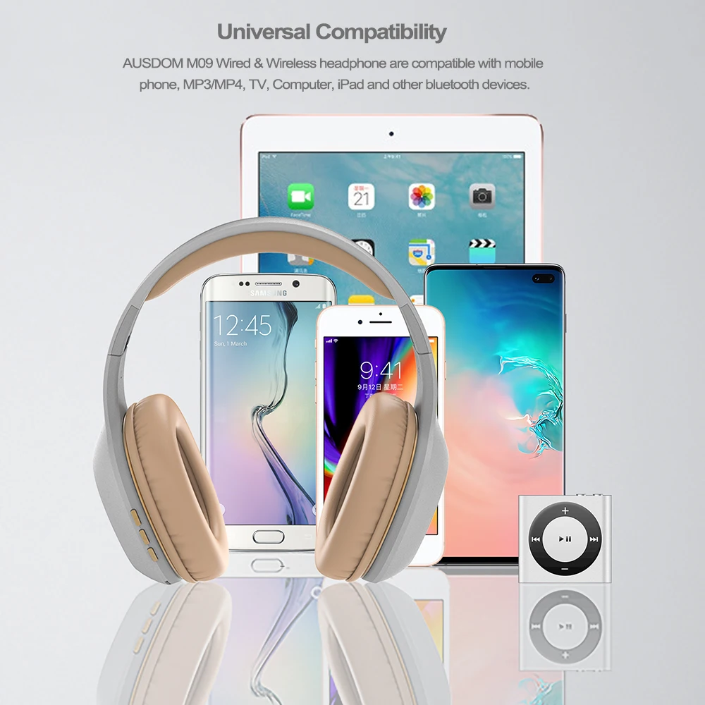Беспроводные складные наушники AUSDOM M09 с поддержкой Bluetooth 5 0 и TF карт|foldable bluetooth