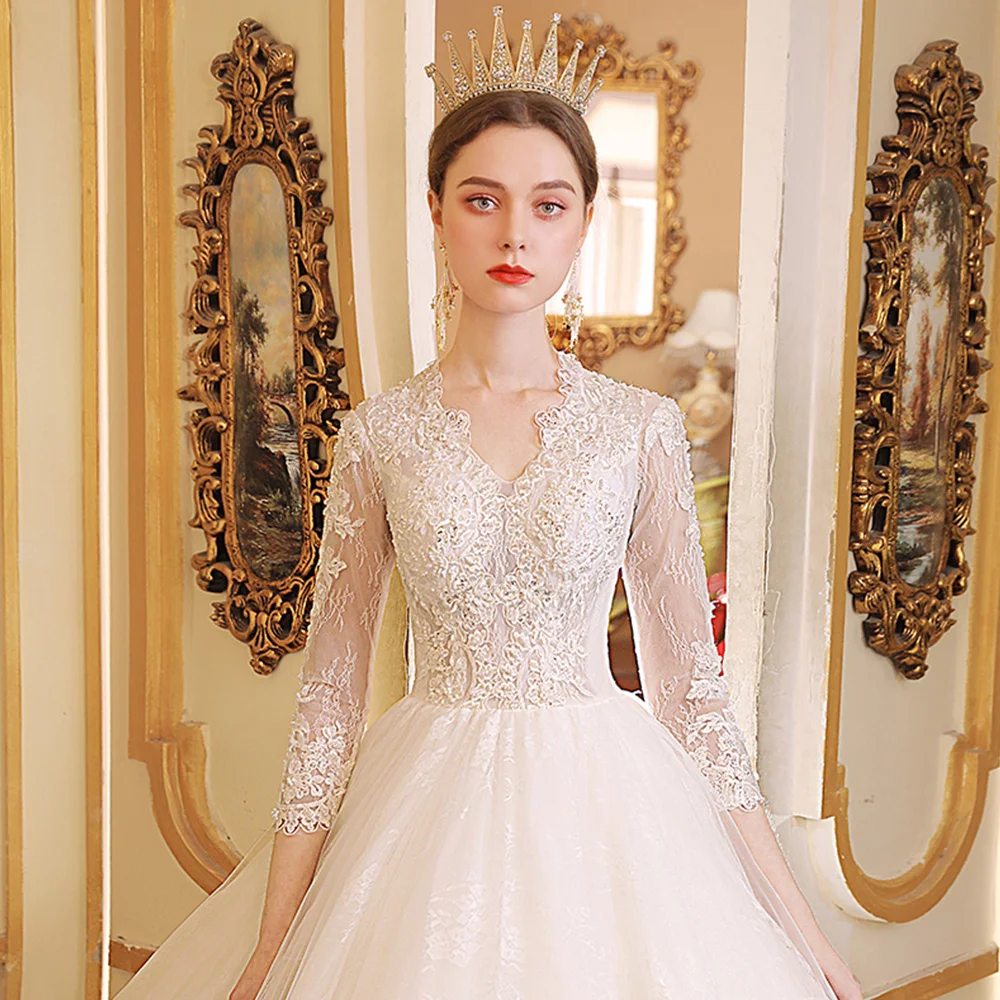Свадебное платье принцессы трапециевидной формы Vestido Casamento с рукавом три четверти на молнии Свадебные платья с бисером Sukienki