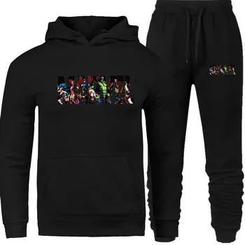 

2019 New Brand Tracksuit Fashion Hoodies Men Sportswear Two Piece Sets Fleece Thick hoody+Pants Sporting Suit MARVEL Prints men's set hoodie