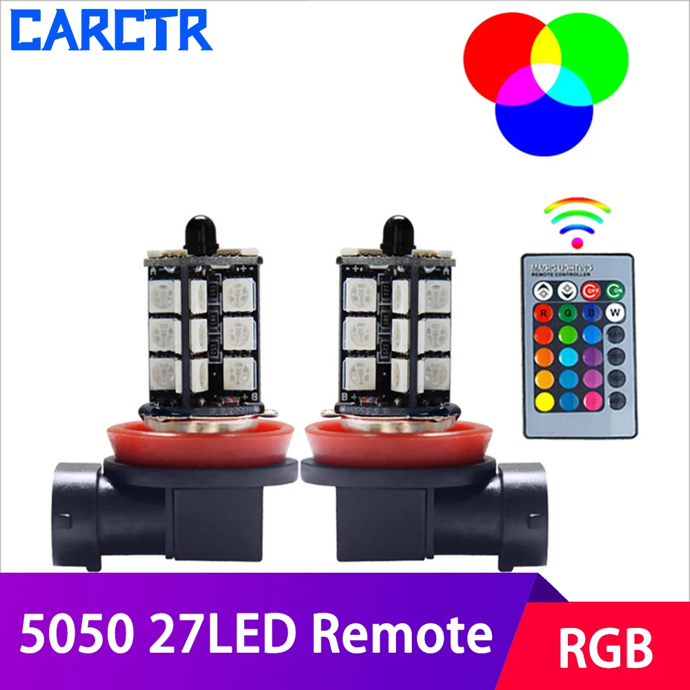 

RGB Remote Control Car LED Fog Light Wireless Colorful Flash H7 9005 9006 H4 H3 880 881 27SMD Running Modified Light Fog Lamps