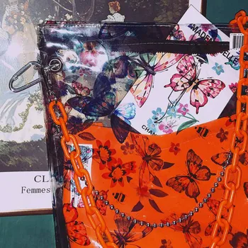 

Super A Transparent Butterfly Ba GSplit Leather Orange Chain Fashion Bag New Bag Louie Vuiton Personalized Large-capacity Bag