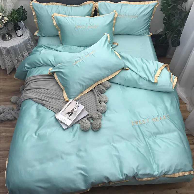 Light blue Текстильные постельные принадлежности для дома наборы Комплект постельного белья для взрослых кровать белый черный пододеяльник король постельные принадлежности покрытие короткое одеяло - Цвет: Light blue