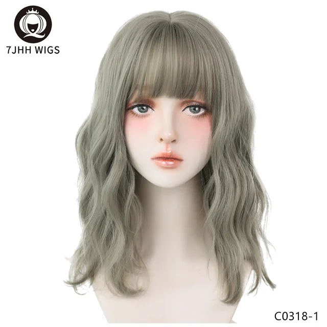 7JHH WIGS Blue Deep Wave Wig With Bangs For Women Long Omber Brown Hair Layered Heat Resistant Cosplay Party Synthetic Wig QH-GREEN-1