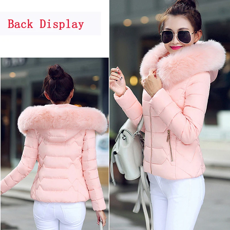 YMING Fashion Winter Down Jackets Women Puffer Warm Parks with Hooded Detachable Fur Collar Female Coat Cotton Outwear Clothes