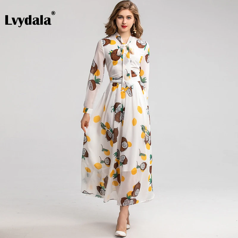 Lvydala, модное дизайнерское платье, весна-лето, женское платье, длинный рукав, фруктовый принт, для отпуска, тонкие платья