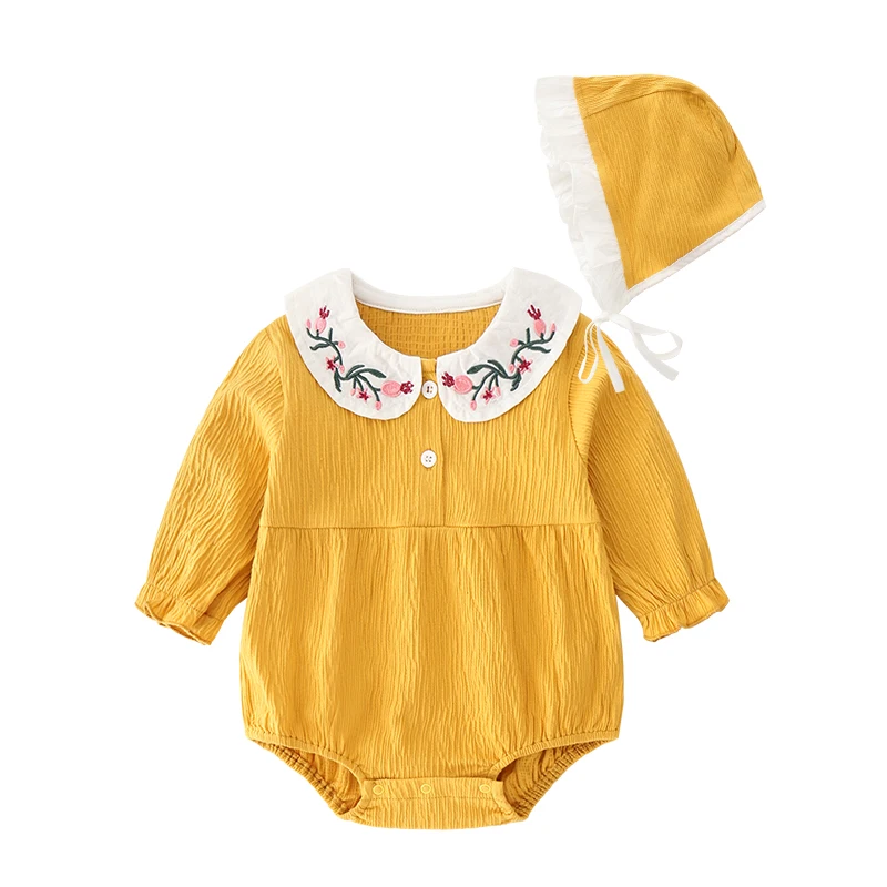 Belababy/2 шт./компл. Одежда для новорожденных девочек летний хлопковый костюм, комплект одежды, комбинезон+ шляпа для маленьких Детские ползунки для девочек - Цвет: YELLOW