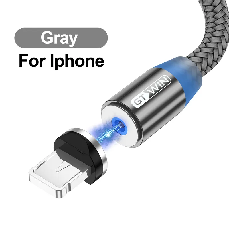 GTWIN магнитное зарядное устройство Micro USB кабель для iPhone samsung Android Быстрая зарядка Магнит usb type C кабель Шнур для мобильного телефона провод - Цвет: For iPhone Gray