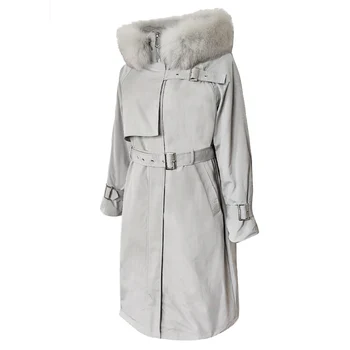 

Janveny Women's Down Jacket 2020 Large Real Natural Fox Fur Hooded 90% White Duck Down Coat Female Winter Thick Warm Long Parka