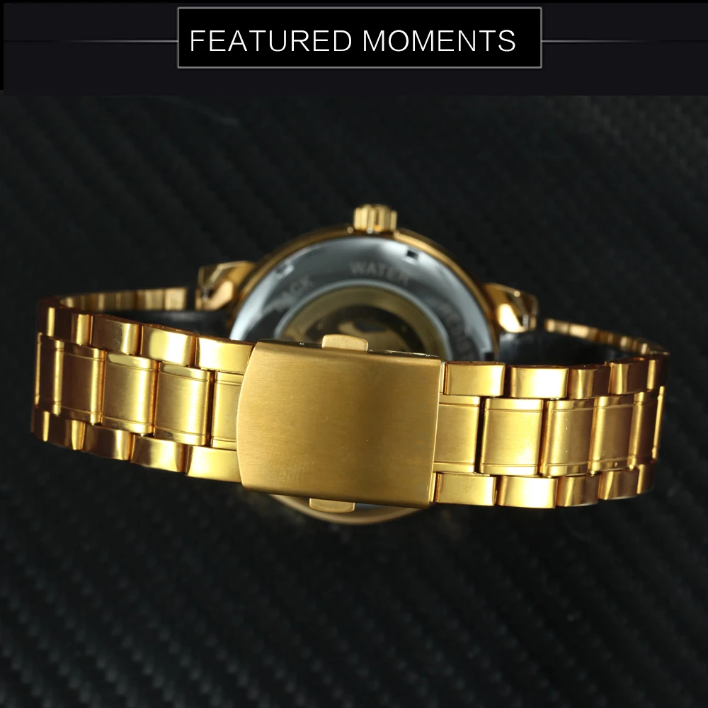 WINNER официальный бренд роскошные золотые часы Мужские автоматические механические часы с скелетом мужские часы с ремешком из нержавеющей стали деловые наручные часы