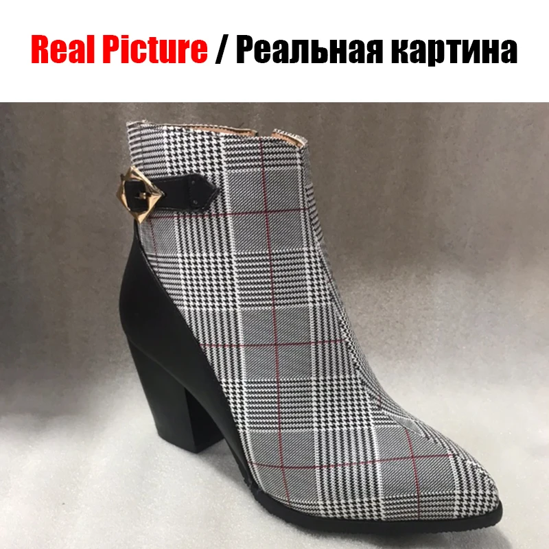 KARINLUNA/Новые Модные ботильоны обувь с острым носком и ремешком и пряжкой женские повседневные вечерние ботинки на высоком каблуке разных цветов, большие размеры 32-46