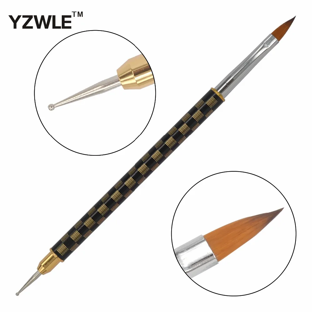 1 Pc High Quality Nail Pens / Copper Metal Handles Dual-use Manicure Dotting Pen / Professional Nail Art Brush 08