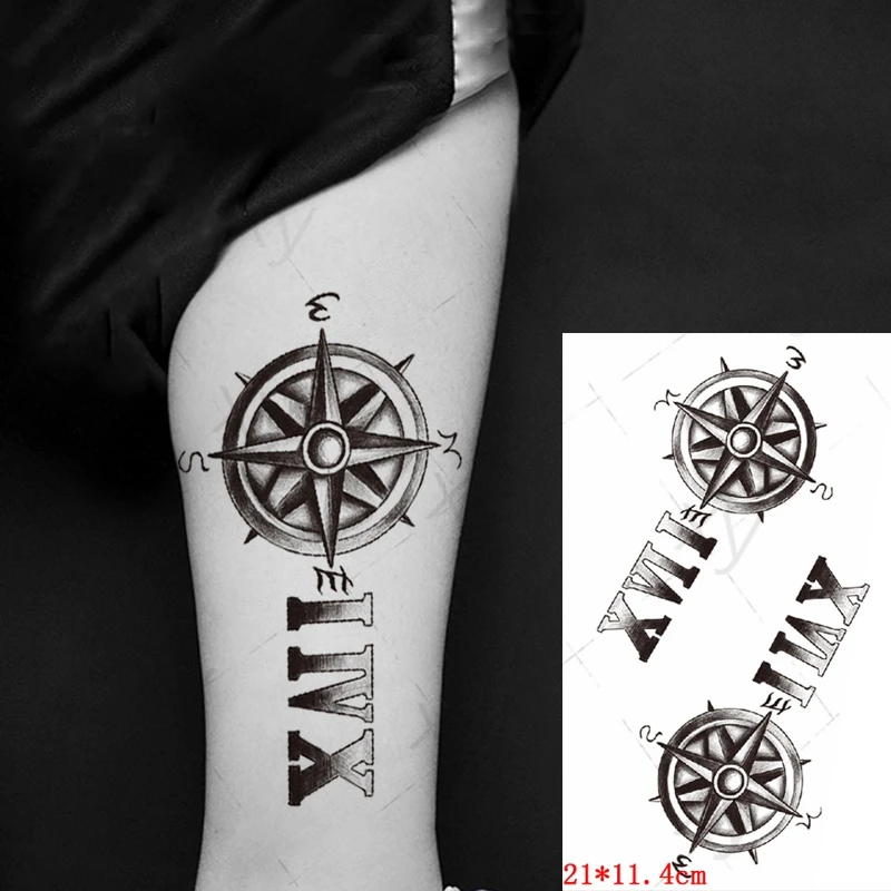 Compass Lettering Temporary Tattoos for Men Women Adult Black Lion Crown  Cross Tattoo Sticker Fake Body Art Tatoos for 21*Hình xăm tạm thời|  - AliExpress