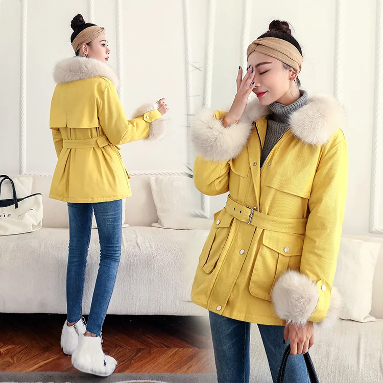 

2018 Winter New Style Korean-style Large Fur Collar Sleeve Furry down Feather Cotton Overcoat Women's