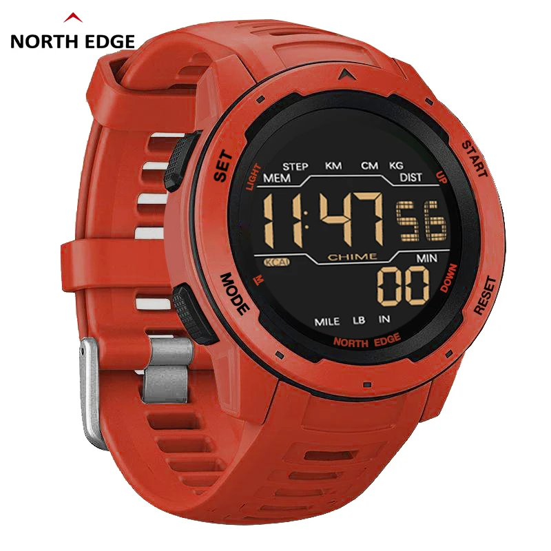 NORTH EDGE Mars Men Digital Watch Men's Military Sport Watches Waterproof 50M Pedometer Calories Stopwatch Hourly Alarm Clock