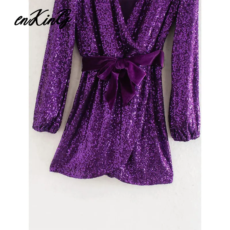 Английские фиолетовые блестки бархатный пояс с v-образным вырезом exy рождественские вечерние мини-платья для женщин vestidos de fiesta de noche vestidos