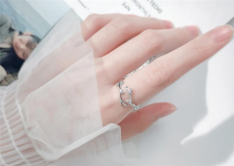 Sole Memory Cool Fresh Literary Twig Simple Cute 925 Sterling Silver Female Resizable Opening Rings SRI433