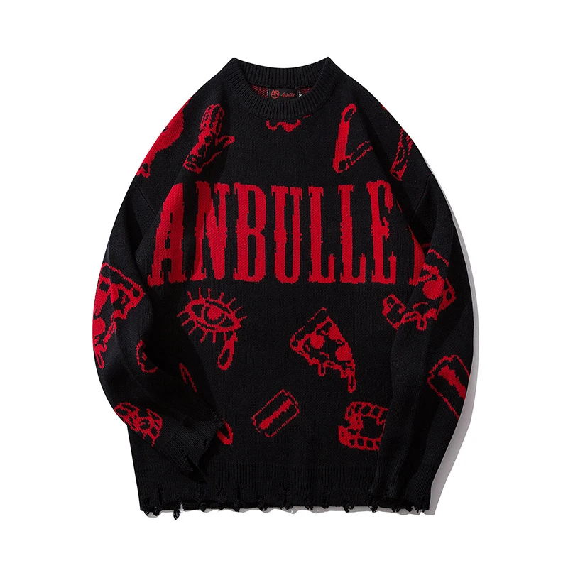 Hip Hop Pull Homme Green Oversize O-Neck Sweater Men