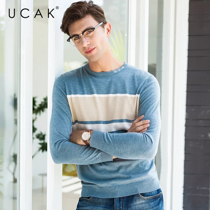 UCAK Brand Sweater Men Casual O-Neck Pull Homme Pullover Men Clothes Autumn Winter Cotton Sweaters Knitwear Jersey Hombre U1001
