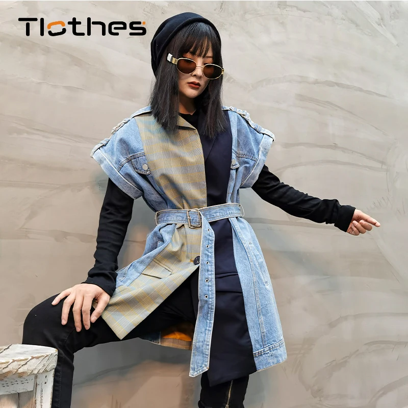 

Fashion Streetwear Design Denim Vest Women Clothes Patchwork Waistcoat Woman Coat Harajuku Sleeveless Denim Jacket for Girls