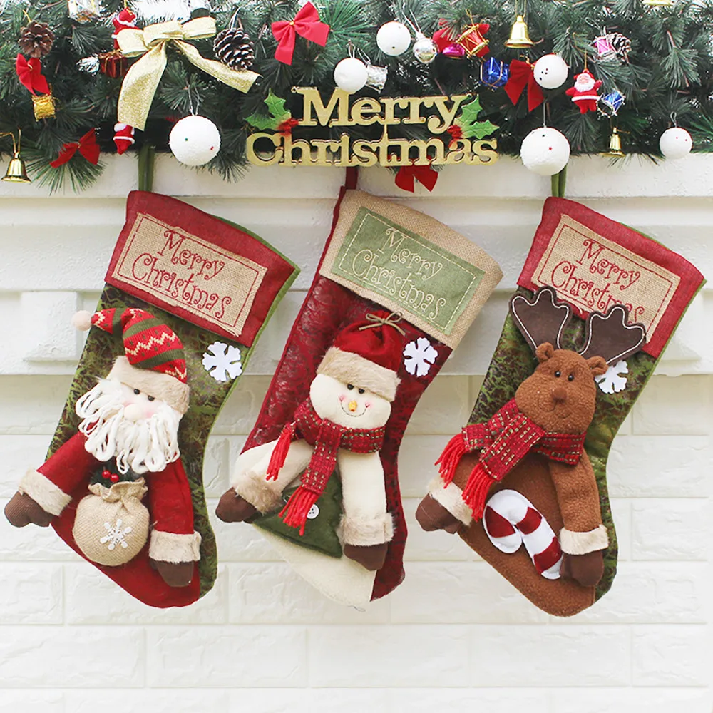

Personalised Christmas Stockings Christmas Xmas Tree Hanging Party Tree Decor Santa Stocking Sock Gift Candy Bags