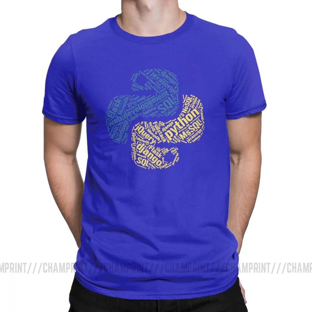Футболка программиста питона для мужчин Хлопковые футболки компьютерное программное обеспечение разработчик Программирование кодер кодирование футболки графическая одежда - Цвет: Синий