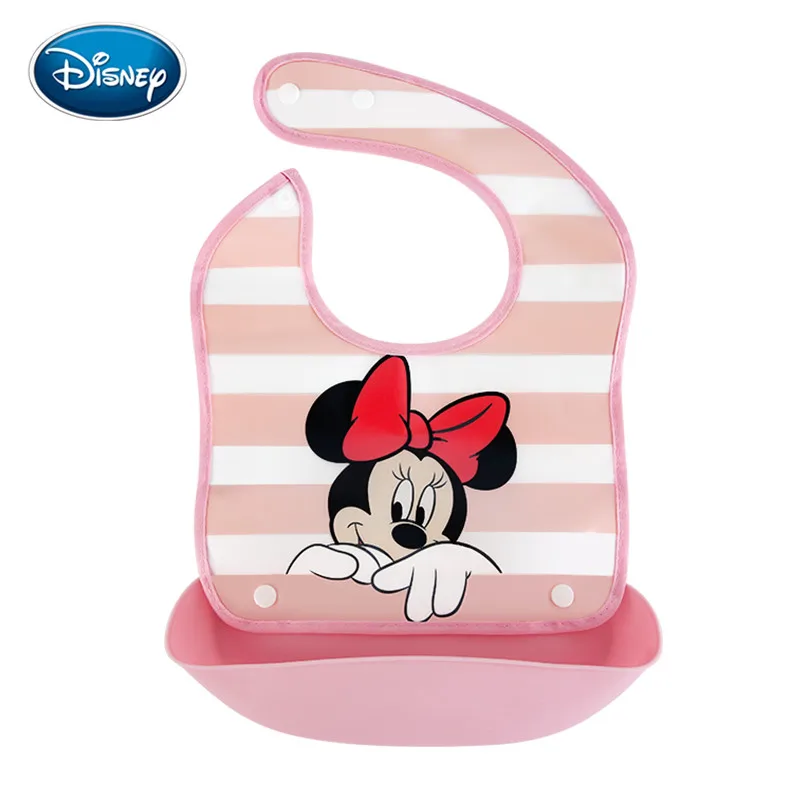 

Disney Mickey Minnie silicone baby bibs to eat combination of waterproof bib pocket large Kids cartoon erasable