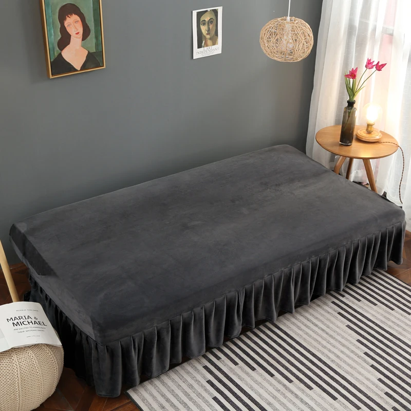 1pcs Sofa Cover Without Armrest Elastic Fabric Grey Solid Color Sofa Bed Covers with Skirt Hot Selling Type for Living Room